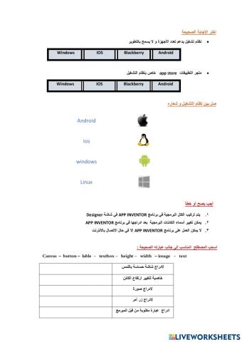 ورقة عمل أنظمة التشغيل