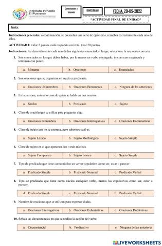 Evaluación comunicacion ii unidad