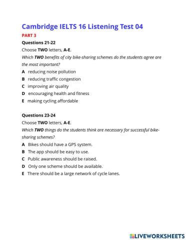 CAM 16 Listening test 4 section 3&4