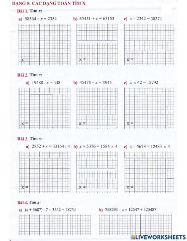 Toán 4 lên 5 - Dạng 5: Các dạng toán tìm x