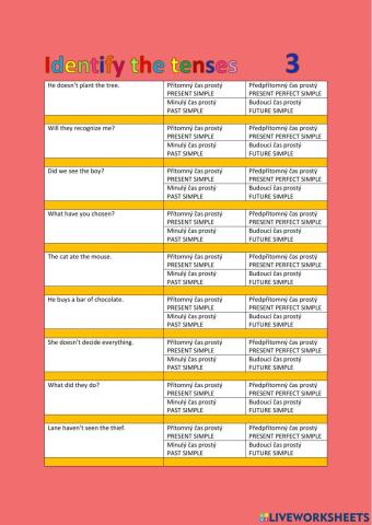 ANG 8 - Identify the tenses - POZNEJ ČASY - 3 - multiple choice