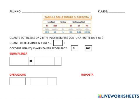 Misure di capacità (es. tratto dal testo Super Prezioso 3)