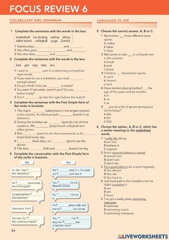 Focus Review 6 - Vocabulary and Grammar