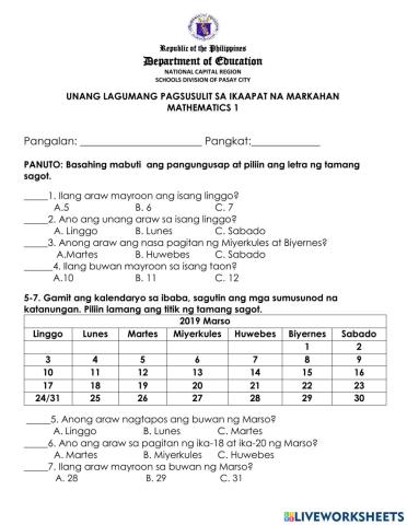 Q4 2nd and 3rd summative test in math