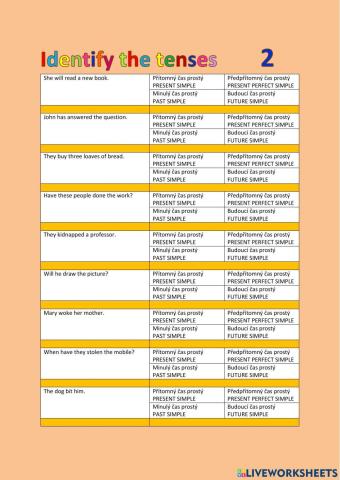 ANG 8 - Identify the tenses - POZNEJ ČASY - 2 - multiple choice