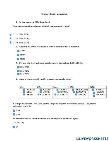 Evaluare finală-matematică