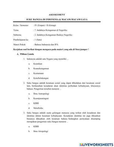 Assesment Tema 7 Subtema 2 Pembelajaran 2 Kelas IV