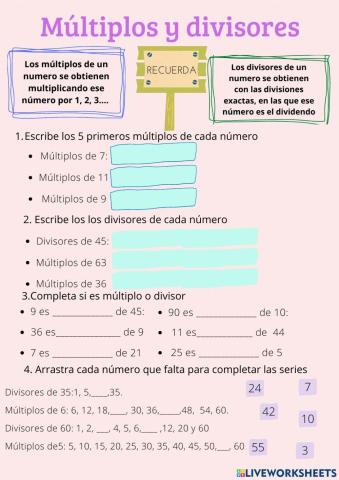 Múltiplos y divisores. Números primos