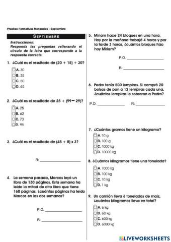 Prueba Formativa Septiembre