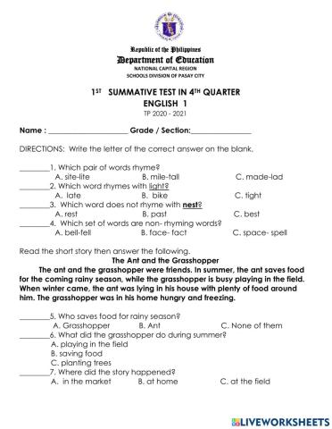 Q4 2nd and 3rd summative test in english