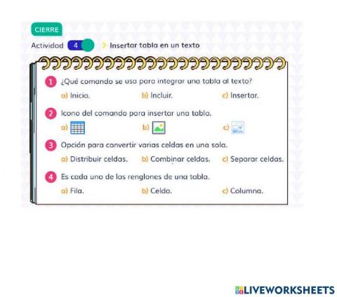 3° L07 Insertar tabla en un texto