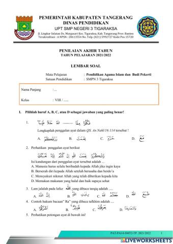 Soal pat pai kelas 8 thn 2022