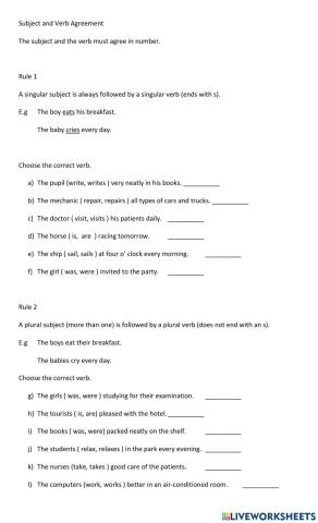 Subject and Verb Agreement