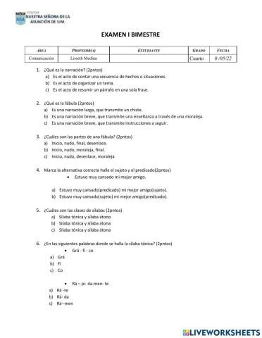 EXAMEN DE COMUNICACION Y R.V 5 DE MAYO 4 GRADO