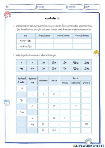 แบบฝึกหัด 1.2 สัญลักษณ์นิวเคลียร์และไอโซโทป