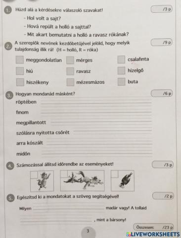 Holló meg a róka - szövegértés