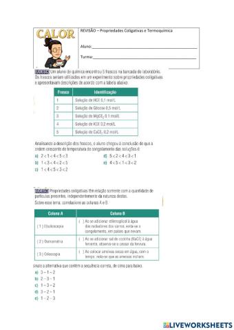 Propriedades coligativas e Termoquímica