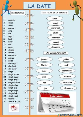 La date (nombres, jours et mois)