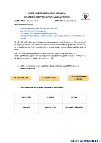 Prueba de educación física cuartos años