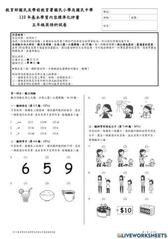 110年五英語補救考古題