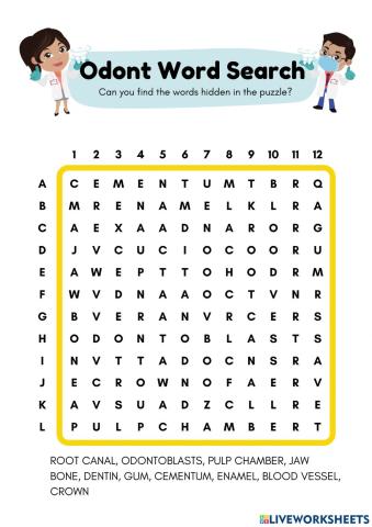 Odont wordsearch