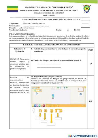 Evaluación quimestral con reflexión metacognitiva