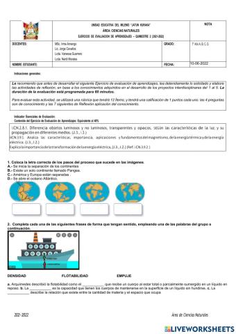 Evaluación Quimestral de Ciencias Naturales