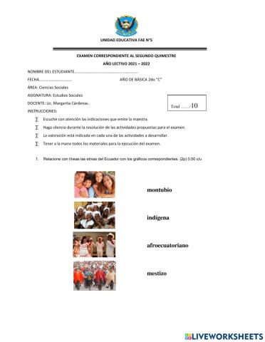 Examen Quimestral Estudios Sociales