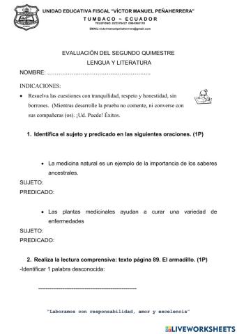 Evaluacion lengua y literatura