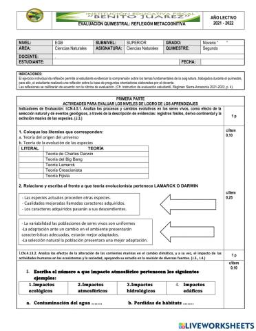 Examen del segundo quimestre 9no EGB