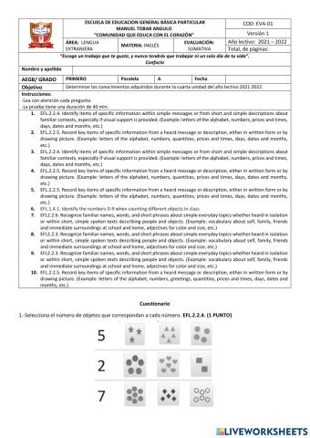 Evaluación Primero Inglés