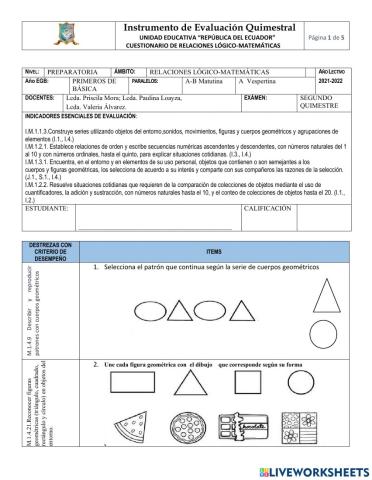 Examen de matemáticas República del Ecuador