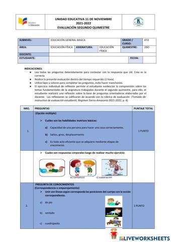 Evaluacion de educacion fisica