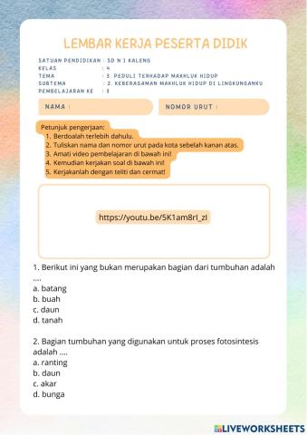 Lembar Kerja Peserta Didik Kelas IV Tema 3 Subtema 2