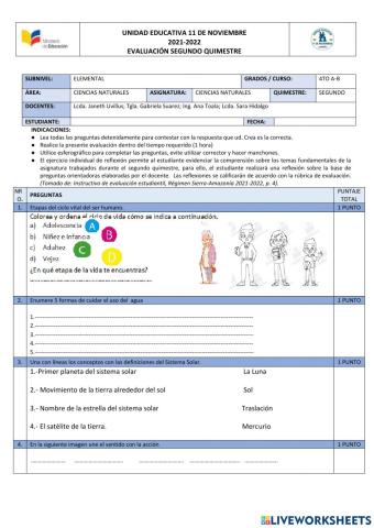 Evaluaciación de ciencias naturales