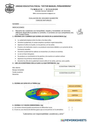 Evaluación ciencias naturales