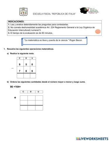 Evaluacion de matemáticas