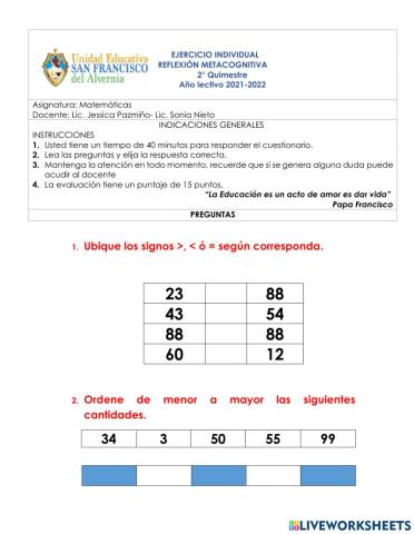 Evaluación final de matemáticas