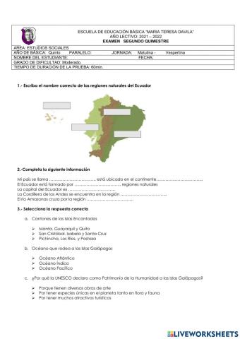 Examen de II quimestre de ccss para 5to ego