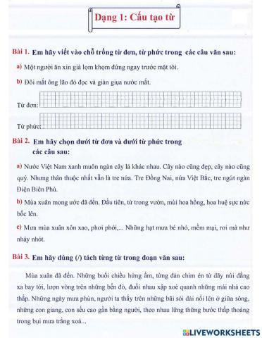 Tiếng Việt 4 lên 5 - Dạng 1: Cấu tạo từ