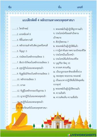 ใบงานที่ 4 หลักธรรมทางพระพุทธศาสนา