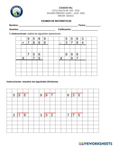 Examen de matematicas junio