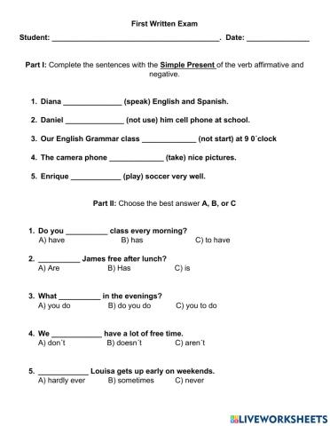 Simple present exam