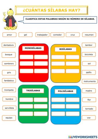 Palabras según número de sílabas