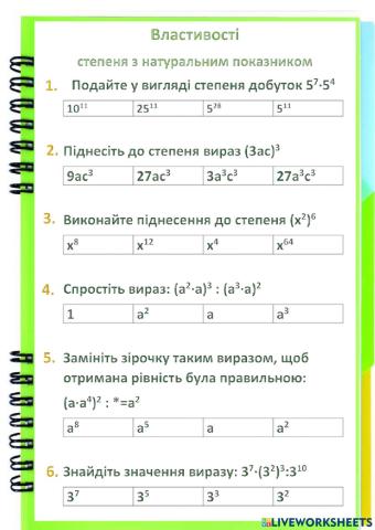 Властивості степеня з натуральним показником