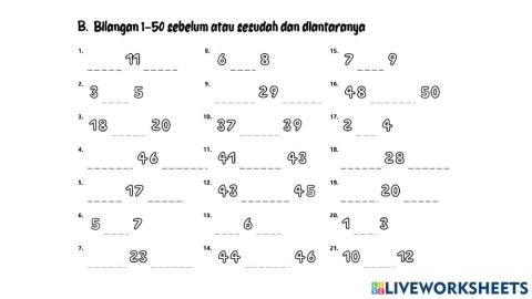 Bilangan 1-50 Sebelum, Sesudah dan Diantaranya B