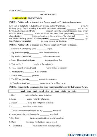 Mid term test IELTS