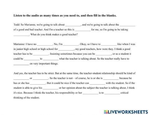 Teachers 1-Good-Bad Teachers Dictation Exercise