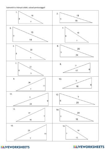 Pitagorasz-tétel derékszögű háromszögben