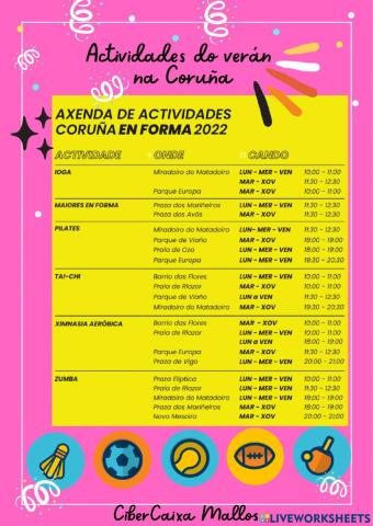 Horario de actividades